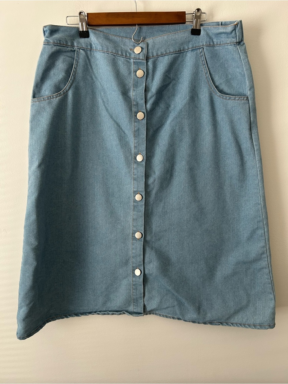 Light Blue Button-Front A Line Denim Skirt 1X